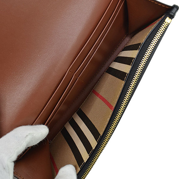 Burberry Bifold Long Wallet Leather Brown Beige Black Red - Picture 4 of 10